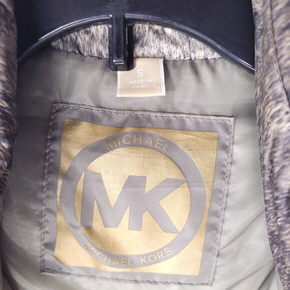 Michael Kors Puffer Vest Small Green Animal Print Zip Up - Picture 8 of 10